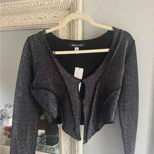 Urban Outfitters Metallic Black Cutout Top